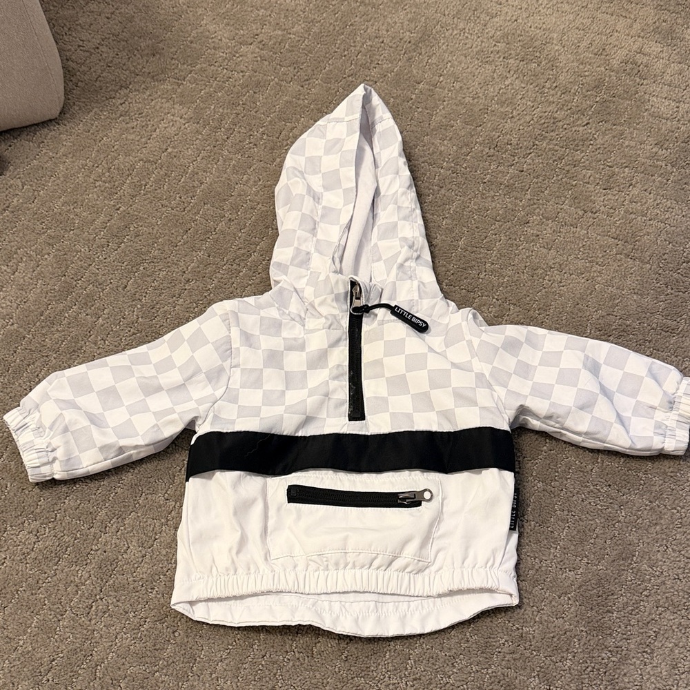 Little Bipsy Checkered Hooded Jacket with Black Stripe 0-3M
